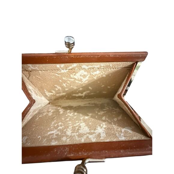 Vintage Dooney & Bourke All Weather Leather Wallet Navy Tan Trim Kiss Lock READ - Picture 9 of 11